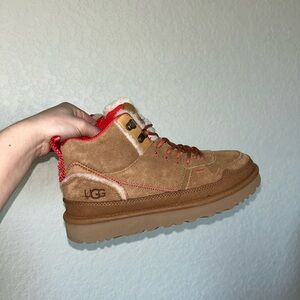 UGG Tan and Red Plush Suede Boots Women’s Size 9.5